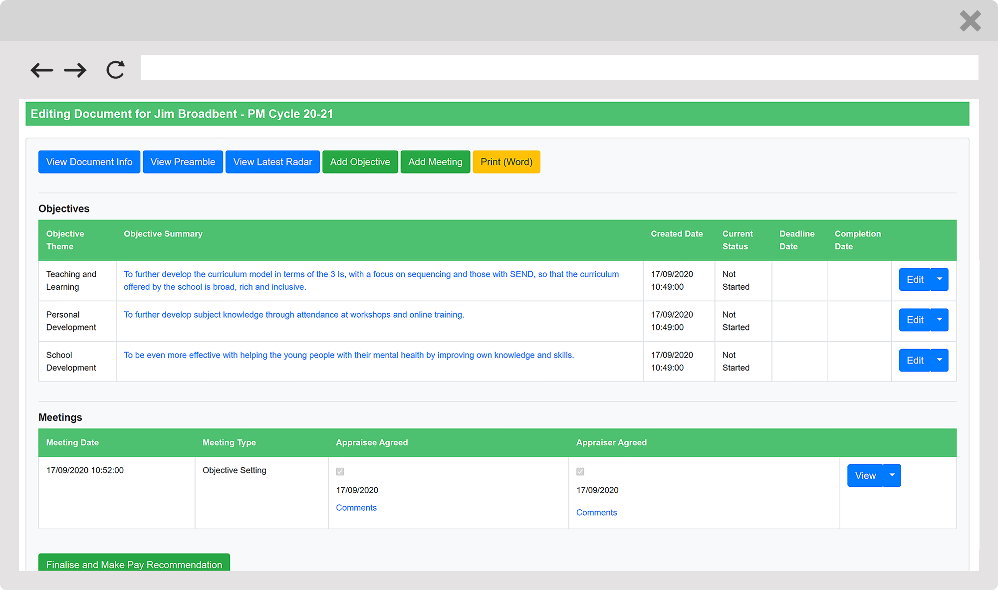 Lessons Learned System Screenshot that displays how the tool is used for school improvement and staff development